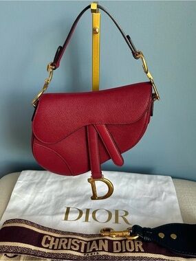 Dior Mini Red Saddle Bag with Strap